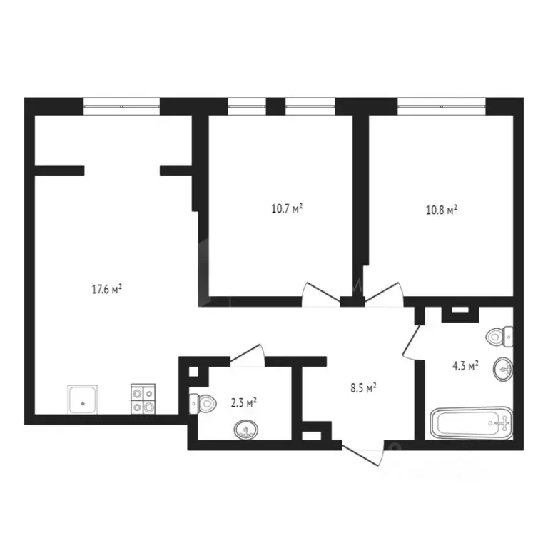 2-к кв. Тюменская область, Тюмень Харьковская ул., 74 (54.2 м) - Фото 1