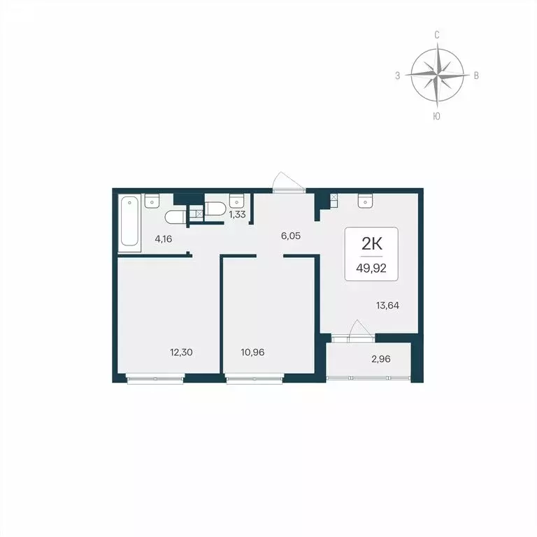 2-комнатная квартира: Янино-1, ЖК Расцветай Янино (49.92 м) - Фото 1