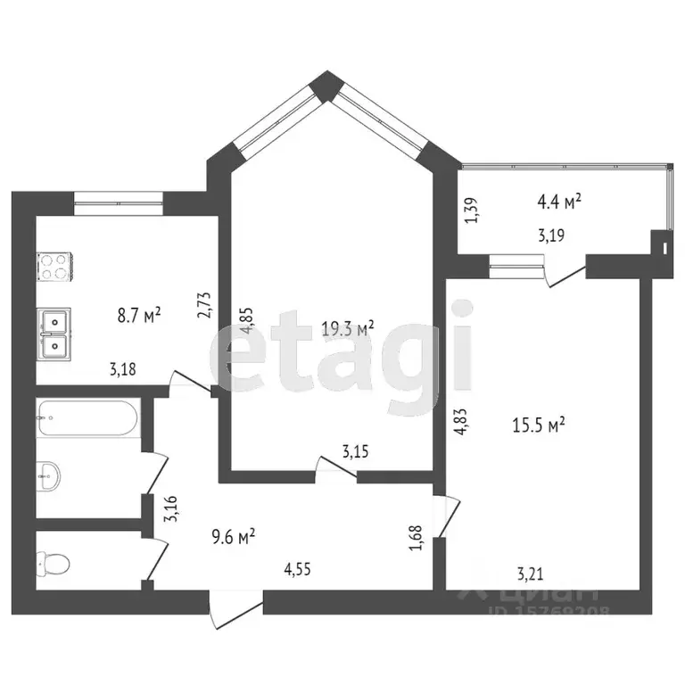 2-к кв. Коми, Сыктывкар ул. Димитрова, 17 (69.0 м) - Фото 2