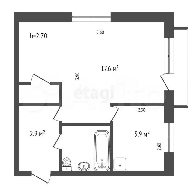 1-к. квартира, 30,8 м, 5/5 эт. - Фото 0