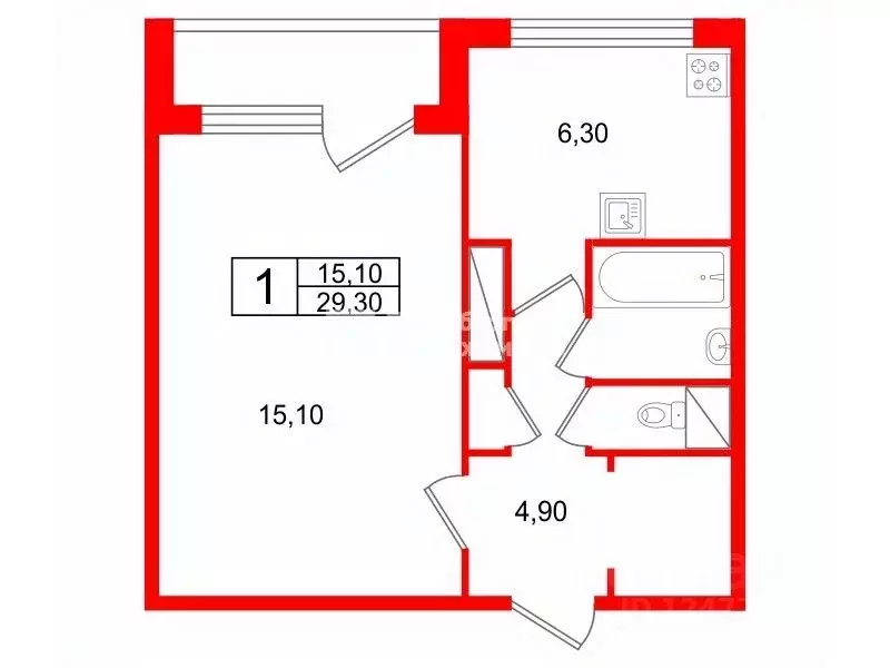 1-к кв. Санкт-Петербург просп. Маршала Жукова, 26/16В (29.3 м) - Фото 2