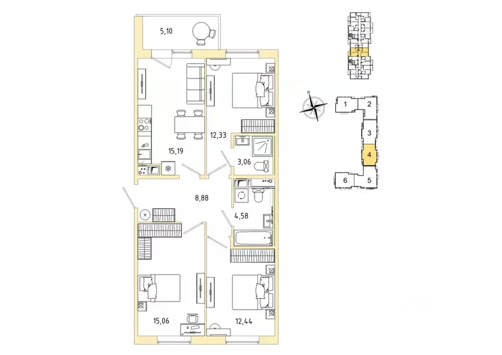 3-к кв. Ленинградская область, Гатчина Въезд мкр,  (74.09 м) - Фото 1