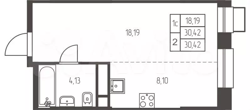 Квартира-студия, 30,4 м, 7/25 эт. - Фото 0