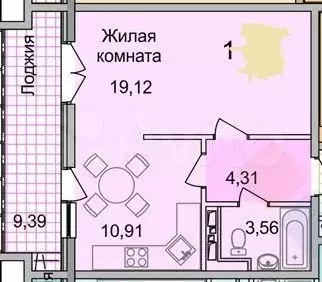1-к. квартира, 37,1 м, 6/9 эт. - Фото 0