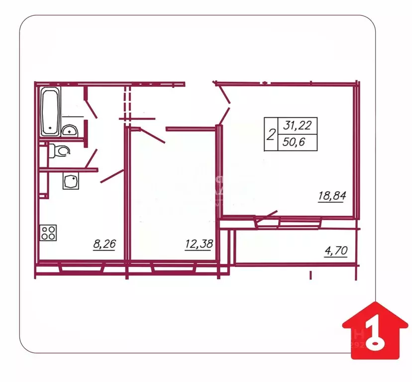 2-к кв. Омская область, Омск Московка мкр, ул. Молодогвардейская, 39А ... - Фото 1