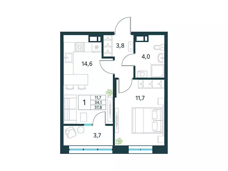 Квартира-студия: Чита, микрорайон Хороший (24.3 м) - Фото 1