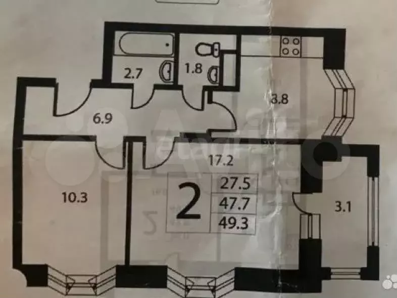 2-к. квартира, 47,8 м, 5/9 эт. - Фото 0