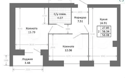 2-к. квартира, 59,8 м, 2/9 эт. - Фото 0