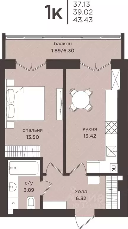 1-к кв. Калининградская область, Гурьевск  (39.02 м) - Фото 0