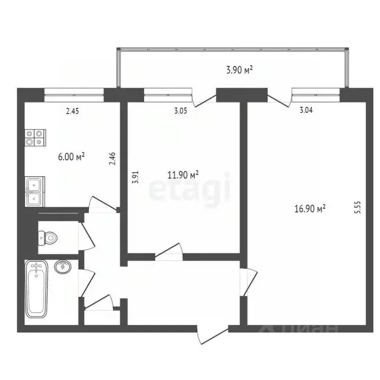 2-к кв. Псковская область, Печоры Вокзальная ул., 15 (45.8 м) - Фото 2