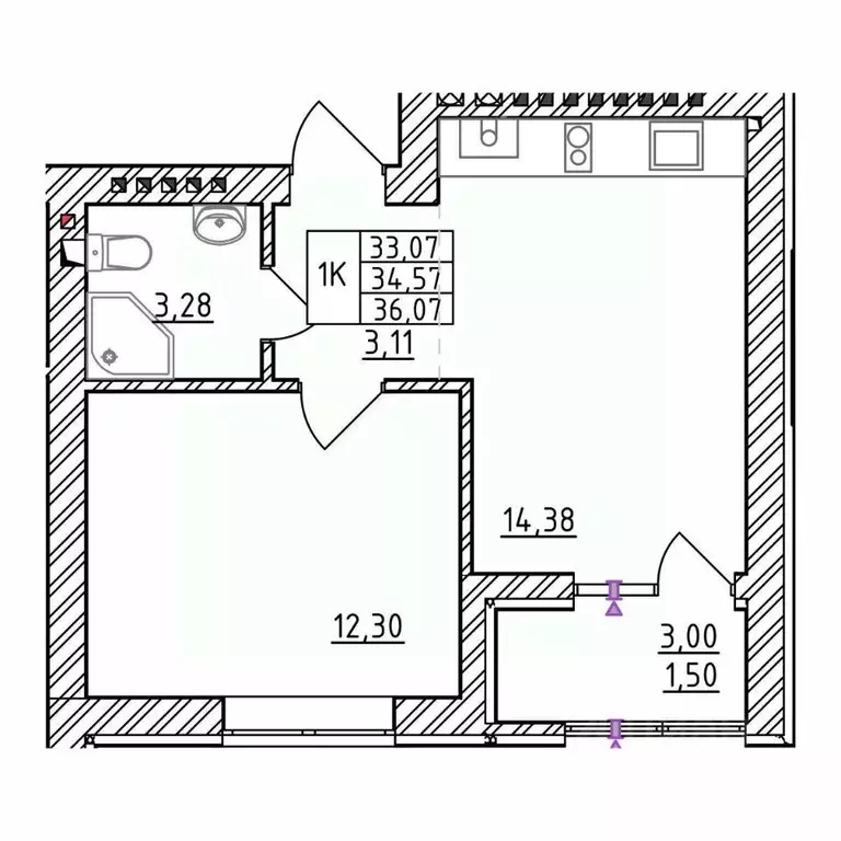 1-к кв. Калининградская область, Зеленоградск  (36.04 м) - Фото 1