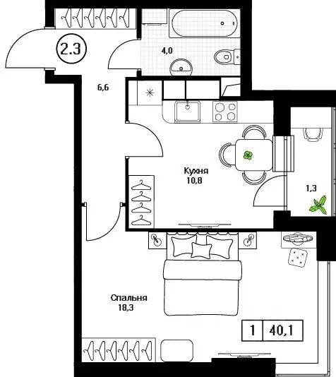 1-к кв. Московская область, Пушкино Пушкино Град жилой комплекс (41.0 ... - Фото 1
