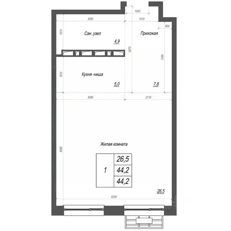 1-к кв. Приморский край, Владивосток ул. Невельского, 4с2 (44.2 м) - Фото 1