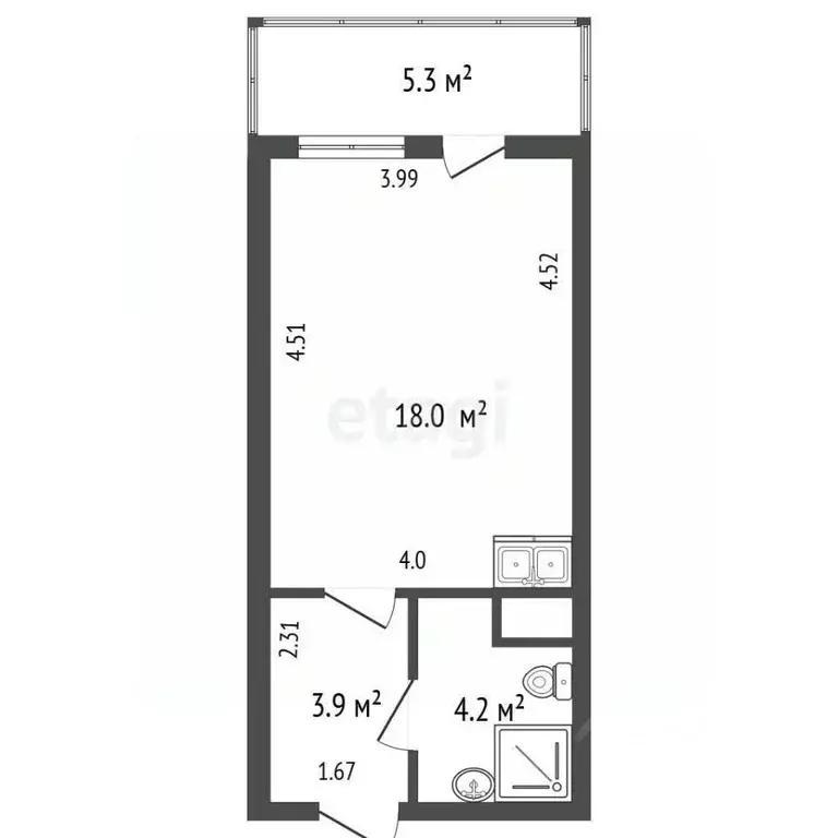 Студия Санкт-Петербург Новолитовская ул., 14 (31.0 м) - Фото 2