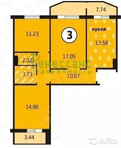 3-к кв. Брянская область, Брянск Флотская ул., 4 (72.9 м) - Фото 1