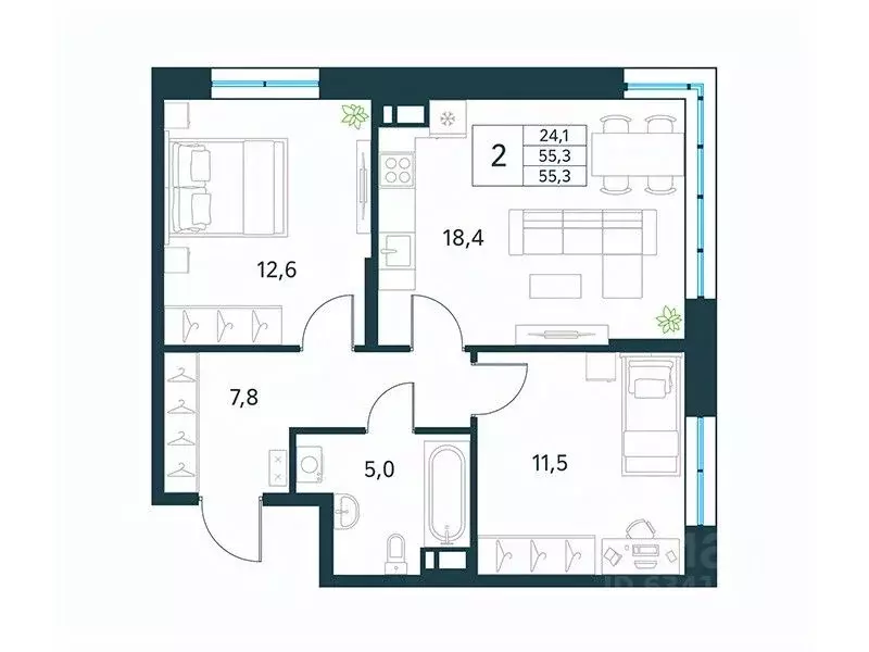 2-к кв. Забайкальский край, Чита Хороший мкр,  (55.3 м) - Фото 1