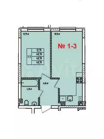 1-к. квартира, 40,7 м, 1/8 эт. - Фото 1