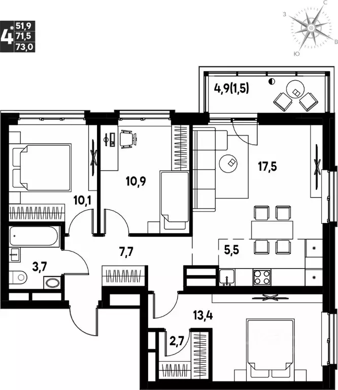 Студия Пермский край, д. Кондратово просп. Дягилева, 3 (73.0 м) - Фото 1