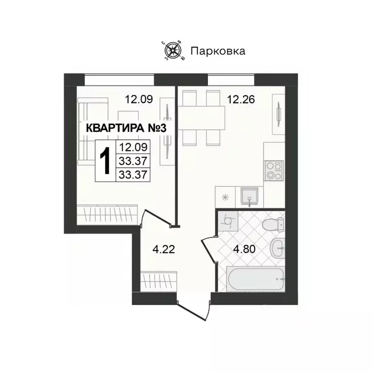 1-к кв. Владимирская область, Муром ул. 1-я Новослободская (33.28 м) - Фото 0