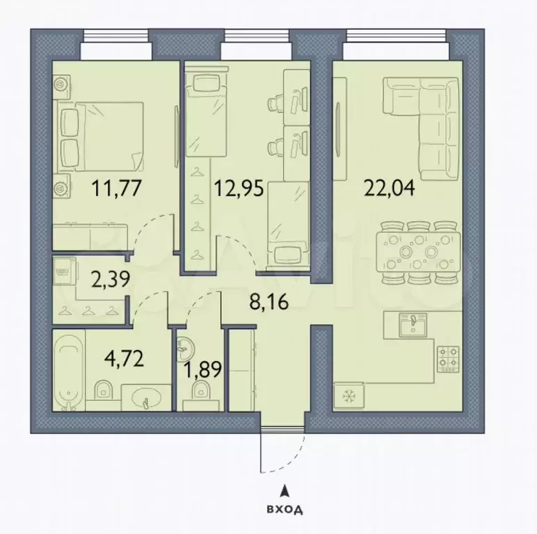 2-к. квартира, 63,9 м, 11/15 эт. - Фото 1