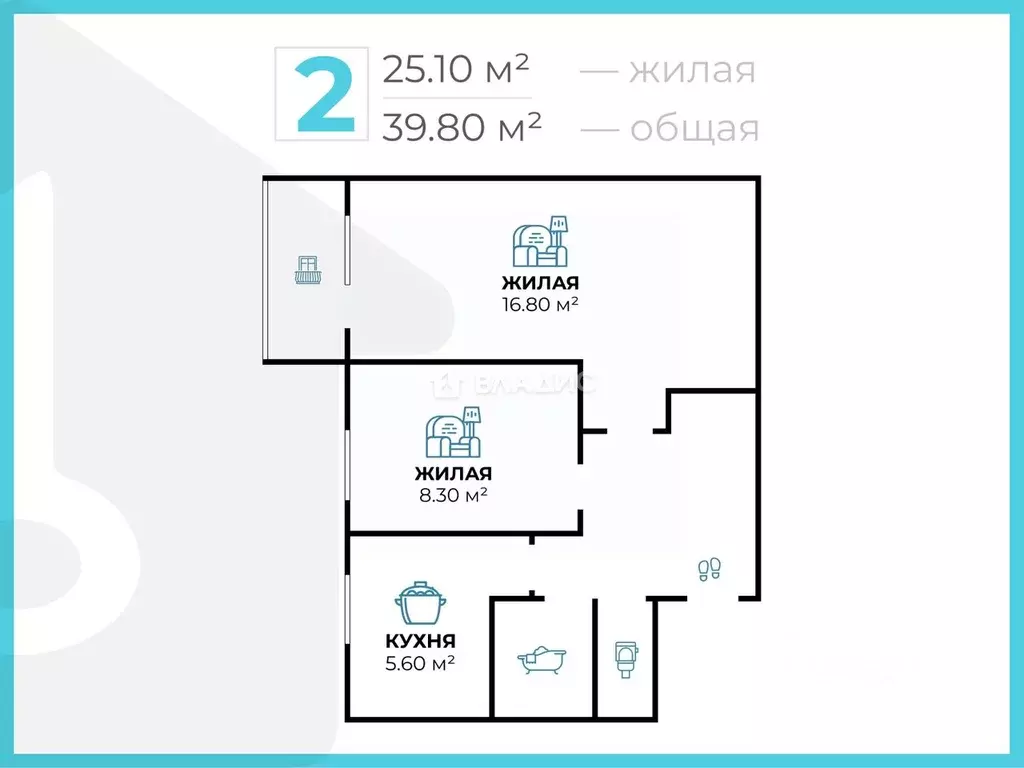 2-к кв. Волгоградская область, Волгоград Льговская ул., 2 (39.8 м) - Фото 1