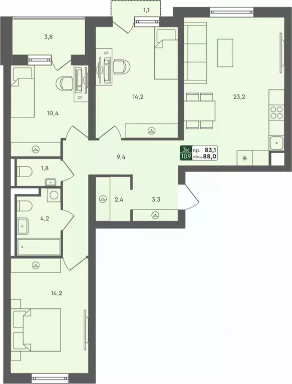 3-к кв. Тюменская область, Тюменский муниципальный округ, с. Ембаево ... - Фото 1