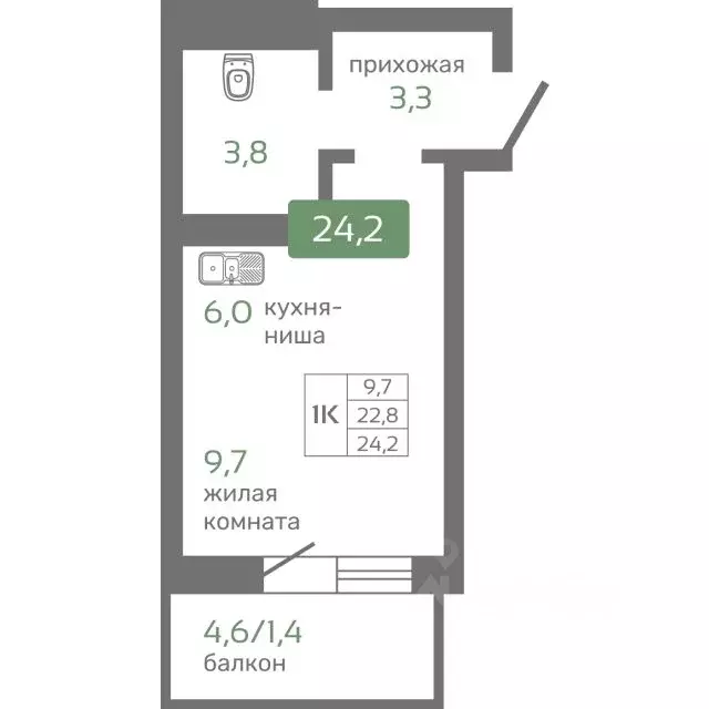 1-к кв. Красноярский край, Красноярск Норильская ул., с2 (24.2 м) - Фото 0