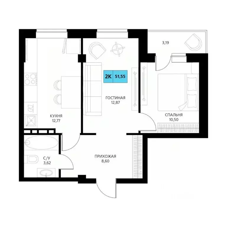 2-к кв. Дагестан, Дербент  (51.55 м) - Фото 1