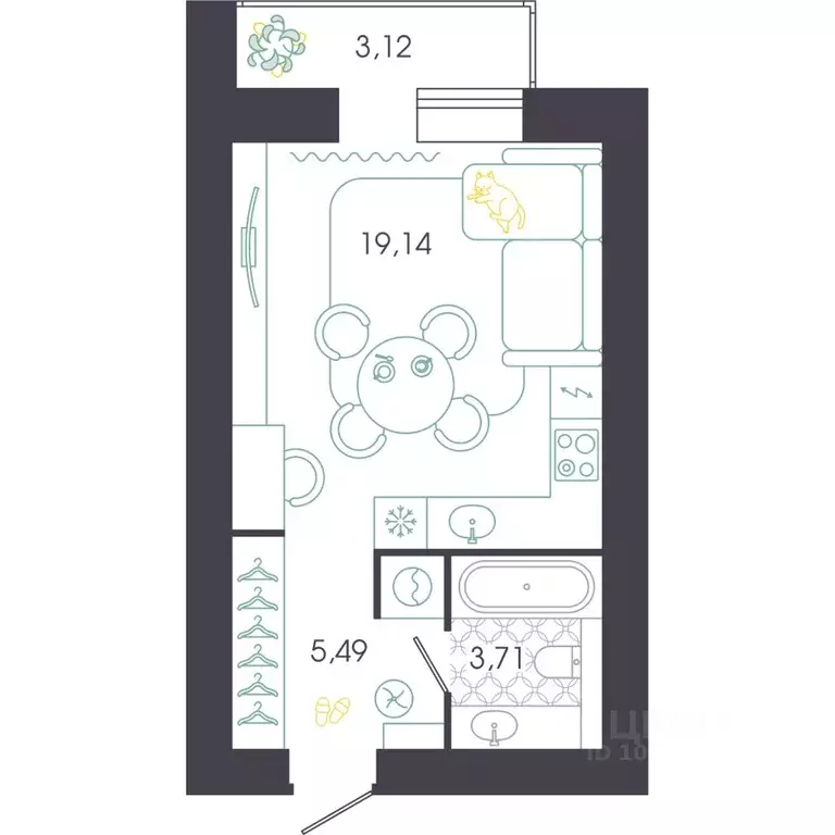 Студия Пензенская область, Пенза Колышлейская ул., 7 (29.9 м) - Фото 1