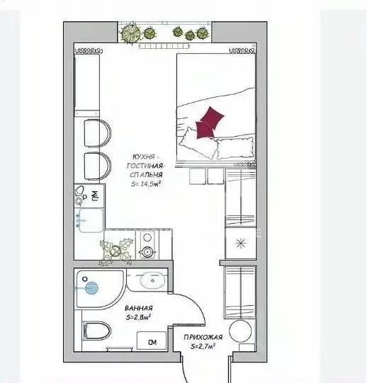 Студия Новосибирская область, Новосибирск ул. Петухова, 103 (20.7 м) - Фото 2