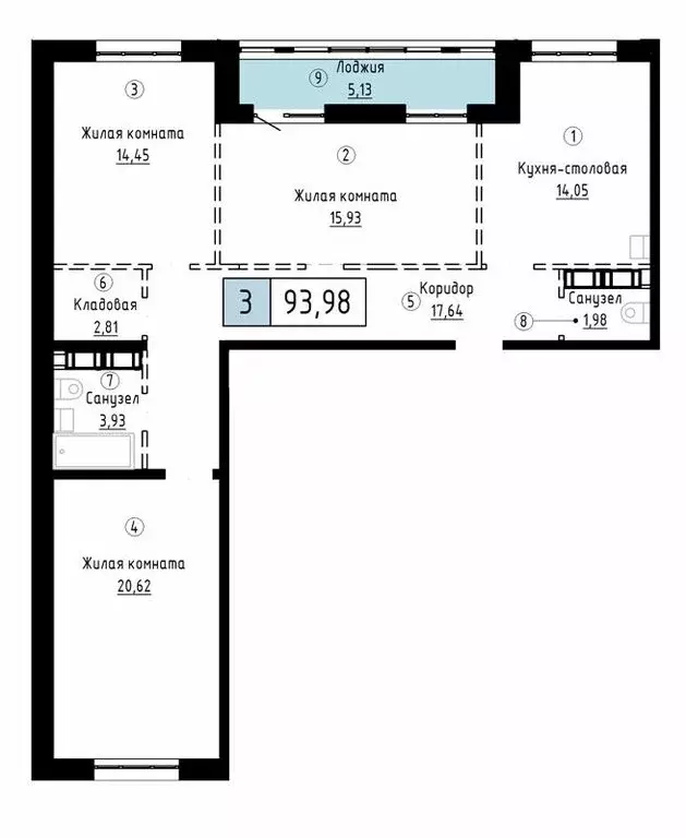 3-комнатная квартира: Хабаровск, Азовский переулок (93.98 м) - Фото 2