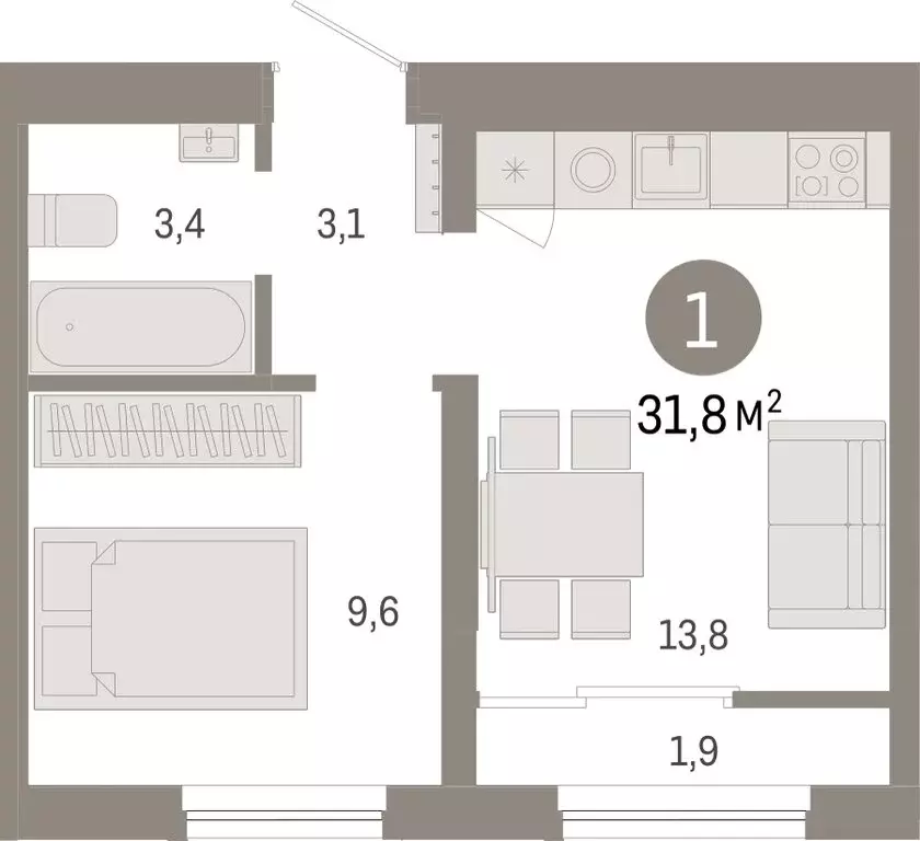 1-комнатная квартира: Новосибирск, Большевистская улица, с49 (31.78 м) - Фото 1