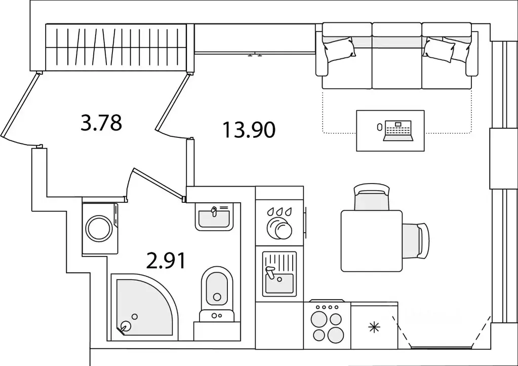 Студия Санкт-Петербург ул. Тамбасова, 5Н (20.59 м) - Фото 0