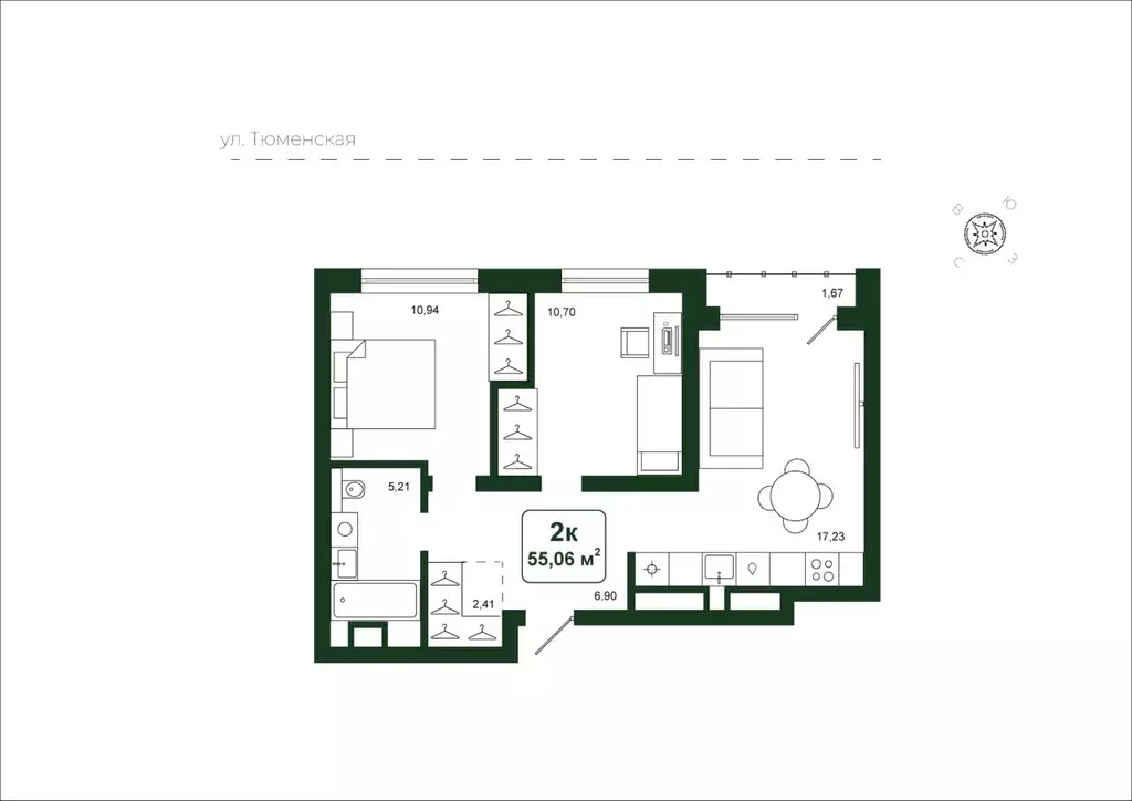 2-к кв. Тюменская область, Тюменский район, д. Дударева Родина-2 жилой ... - Фото 1