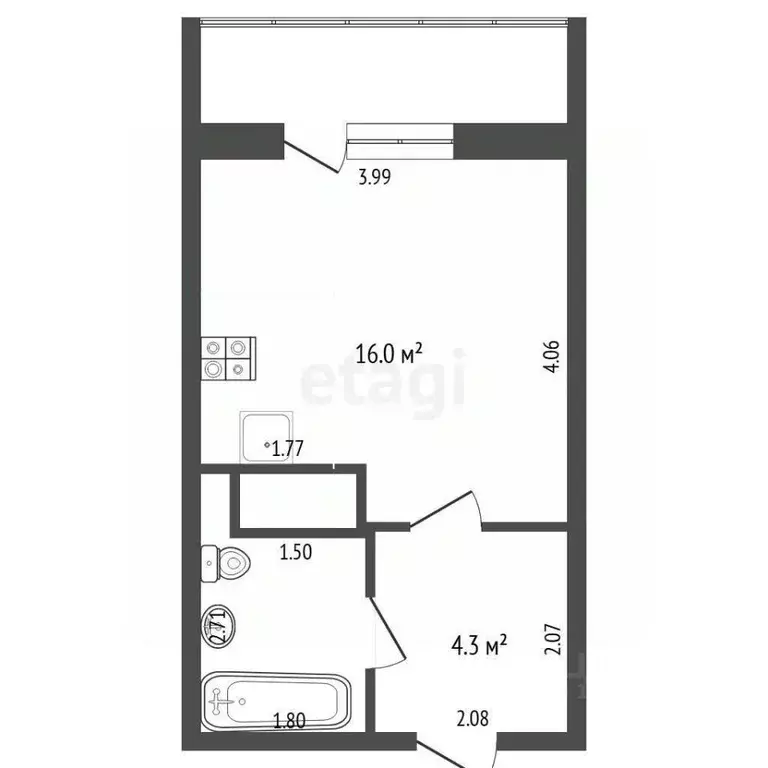 Студия Тюменская область, Тюмень ул. Верхнетарманская, 1 (23.3 м) - Фото 2