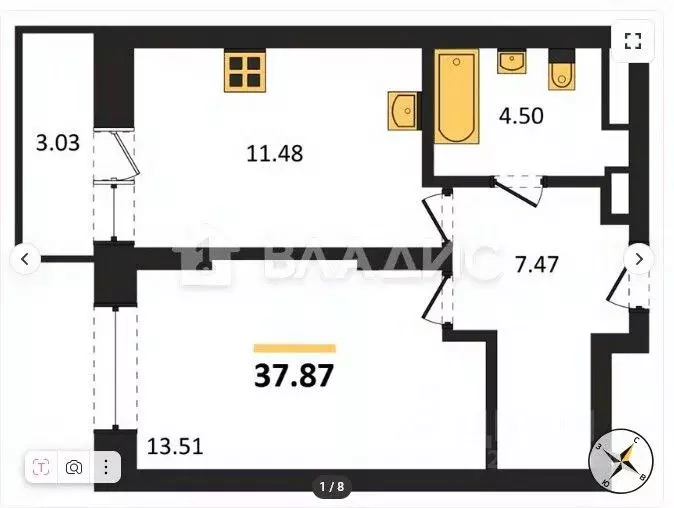1-к кв. Татарстан, Зеленодольск Столичная ул., 39 (37.51 м) - Фото 1