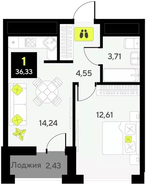 1-к кв. Тюменская область, Тюмень ул. Андрея Приказнова, 1 (36.33 м) - Фото 0