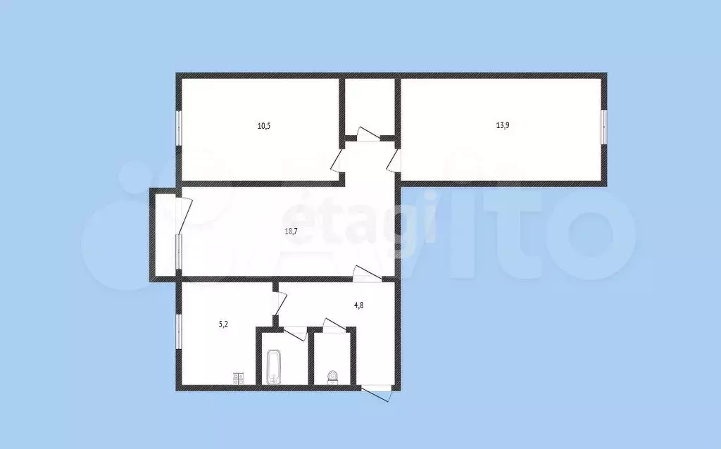 3-к. квартира, 58,1 м, 4/5 эт. - Фото 0