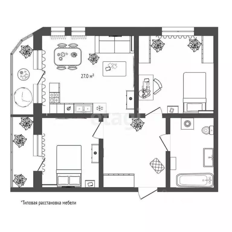 2-к кв. Тюменская область, Тюмень ул. Максима Горького, 90 (84.5 м) - Фото 1