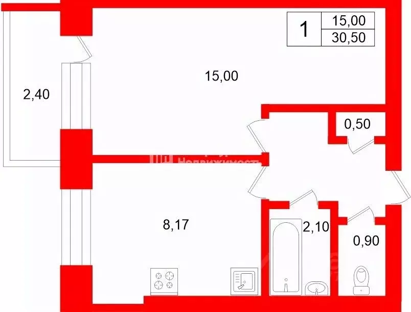 1-к кв. Санкт-Петербург ул. Маршала Тухачевского, 9 (30.5 м) - Фото 2