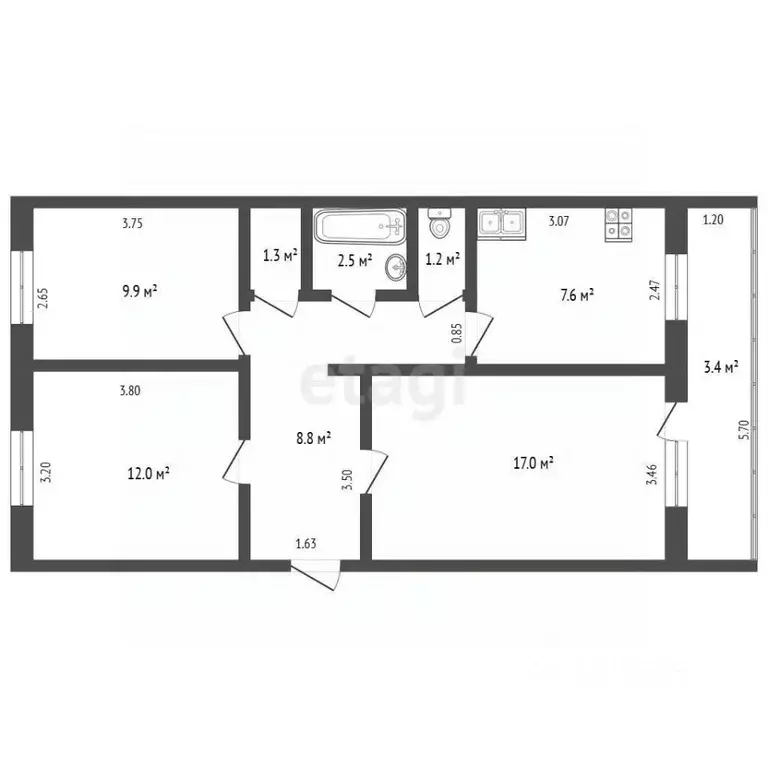 3-к кв. Забайкальский край, Шилка ул. Пузырева, 1 (60.5 м) - Фото 1