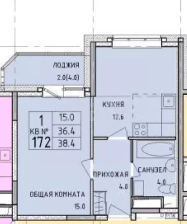 1-к кв. Тульская область, Тула Рязанская ул., 17 (38.4 м) - Фото 2