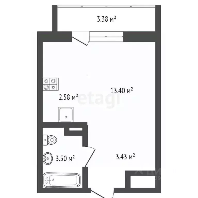Студия Тюменская область, Тюмень ул. Новоселов, 107к1 (15.0 м) - Фото 2