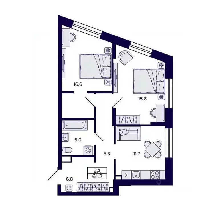 2-к кв. Хабаровский край, Хабаровск ул. Карла Маркса, 96/1 (61.18 м) - Фото 1