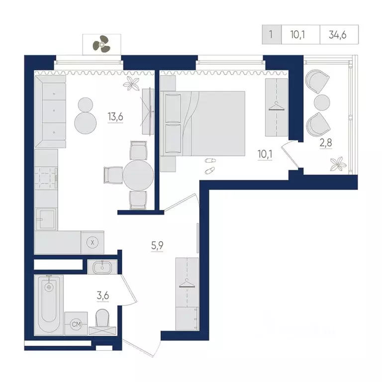1-к кв. Башкортостан, Уфа ул. Евгения Столярова, 13 (34.6 м) - Фото 1