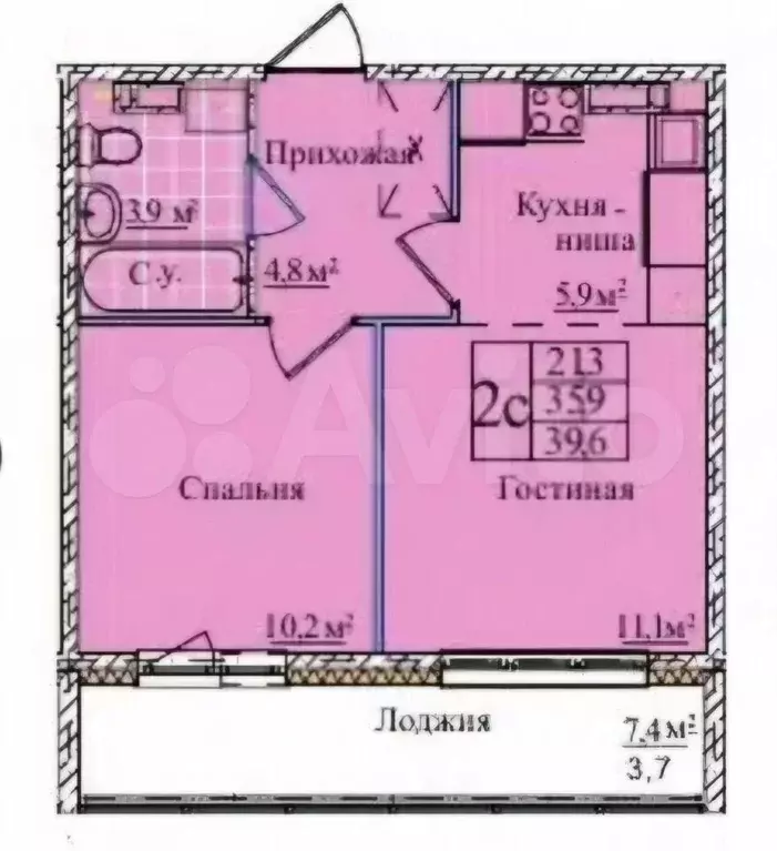 1-к. квартира, 32,5 м, 8/17 эт. - Фото 0