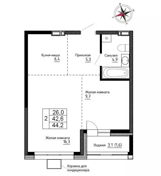 Квартира-студия: Новый, улица Ленина, 6с2 (44.2 м) - Фото 0