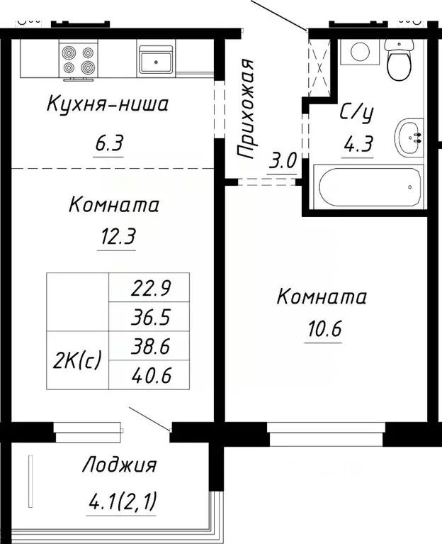 2-к кв. Алтайский край, Барнаул ул. Им. Анатолия Мельникова, 1 (38.6 ... - Фото 0