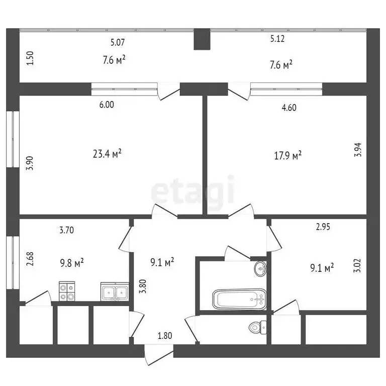 3-комнатная квартира: село Вилино, улица Ленина, 216 (76.4 м) - Фото 0