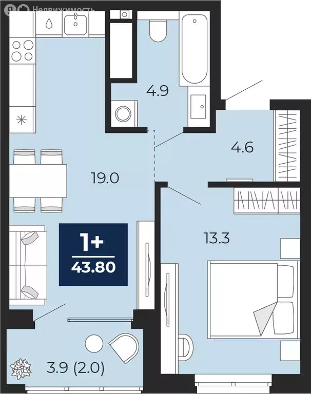 1-комнатная квартира: Тюмень, Ленинский округ (43.8 м) - Фото 1